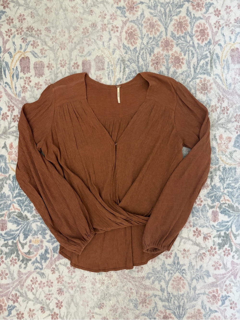 Free People Twist-Front Rust Brown Long Sleeve Blouse